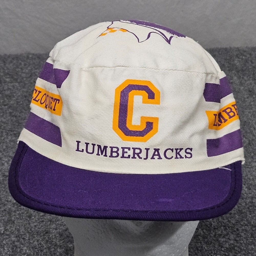 Vintage Cloquet Lumberjacks Cycling Cap Purple White Minnesota Hockey 80s 90s